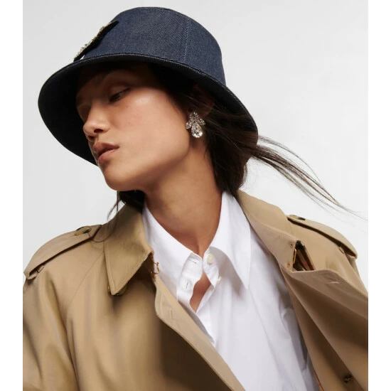 Roger Vivier Embellished Denim Bucket Hat - Image 2