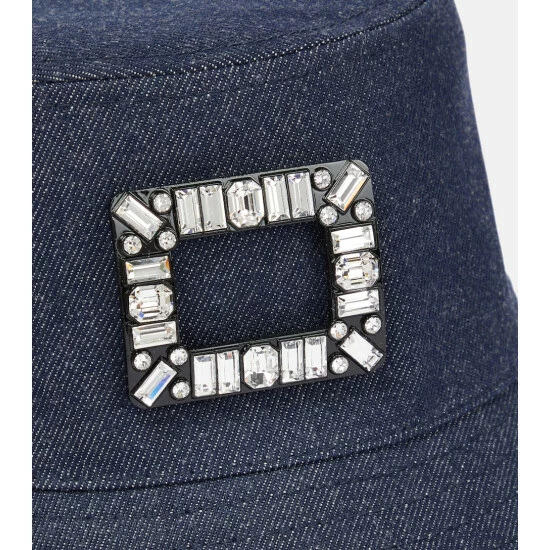 Roger Vivier Embellished Denim Bucket Hat - Image 3