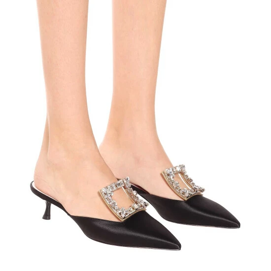 Roger Vivier RV Broche Embellished Satin Mules - Image 3