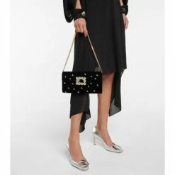 Roger Vivier Flower Strass Velvet Clutch