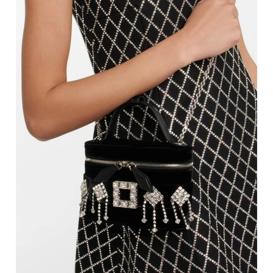 Roger Vivier Vanity Small Embellished Velvet Crossbody Bag