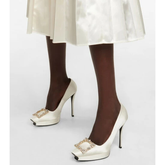 Roger Vivier Flower Strass Satin Platform Pumps - Image 3