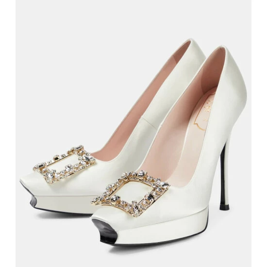 Roger Vivier Flower Strass Satin Platform Pumps - Image 4