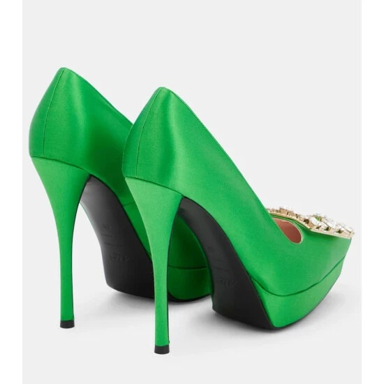 Roger Vivier Flower Strass Satin Platform Pumps - Image 2