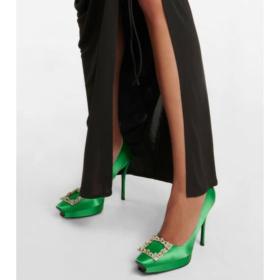 Roger Vivier Flower Strass Satin Platform Pumps - Image 3