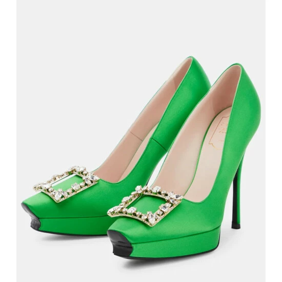 Roger Vivier Flower Strass Satin Platform Pumps - Image 4