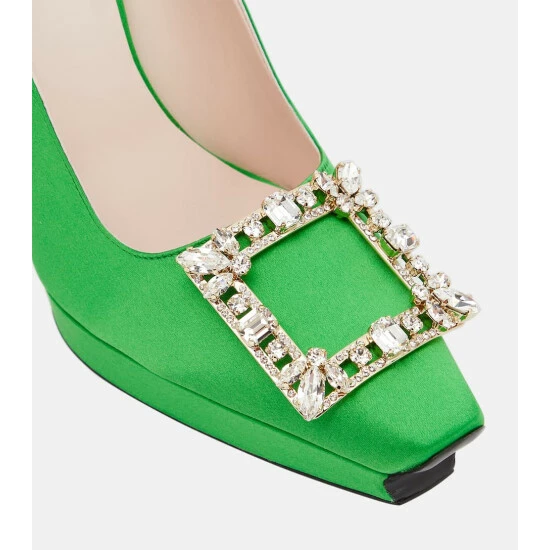 Roger Vivier Flower Strass Satin Platform Pumps - Image 5